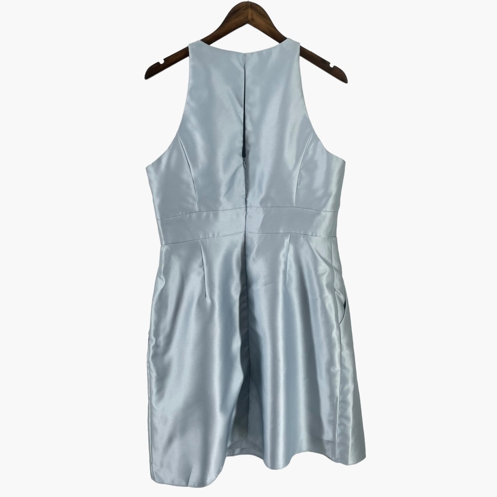 Alfred Sung Mist Blue High Neck Satin Dress Size 16 D769 - Picture 4 of 9